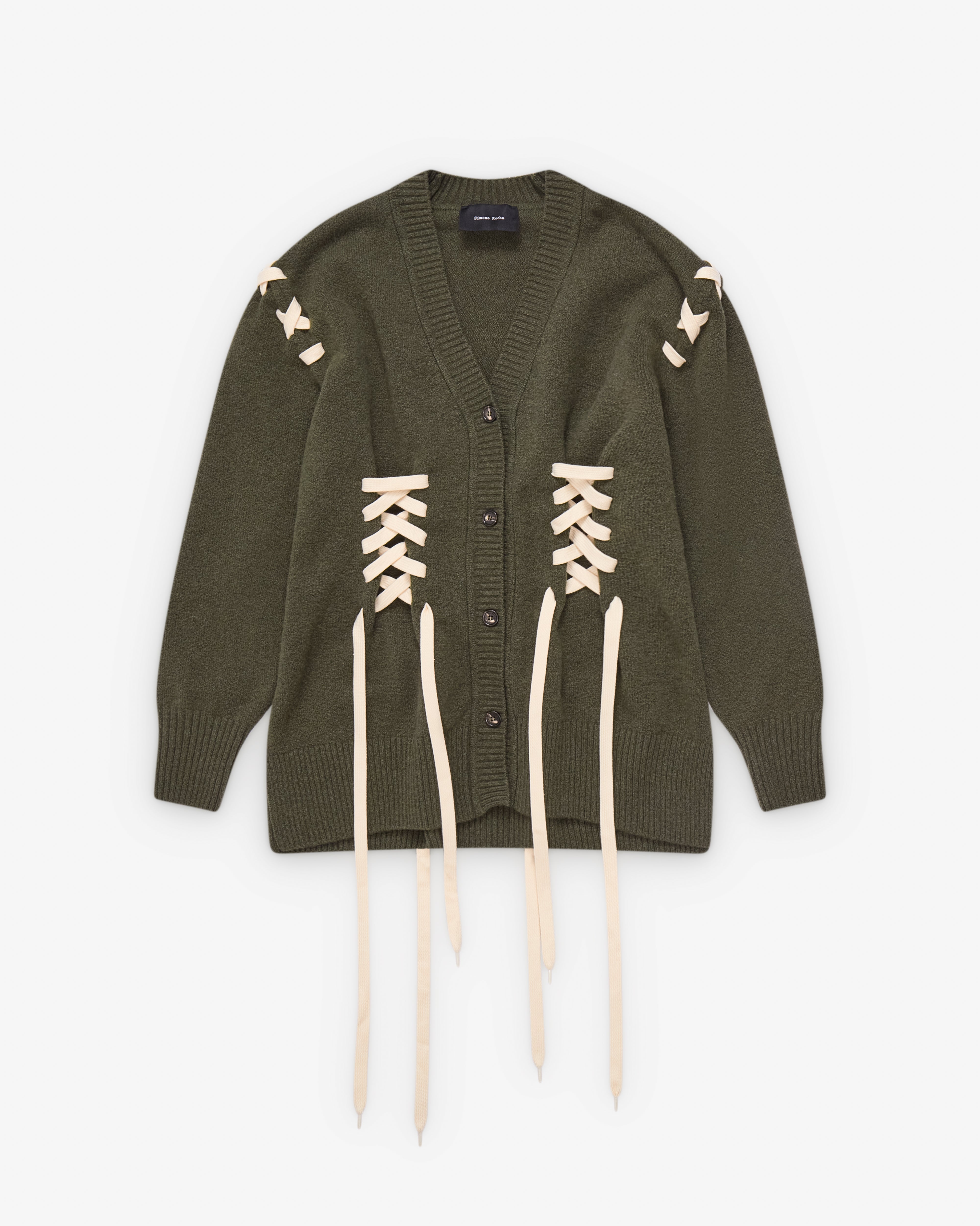 Simone Rocha : Women's Merino Sculpted Corset Cardigan (Khaki/Ecru