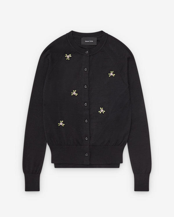Simone Rocha  - Women's Embellished Classic Merino Silk Cardigan - (Black/Rose)
