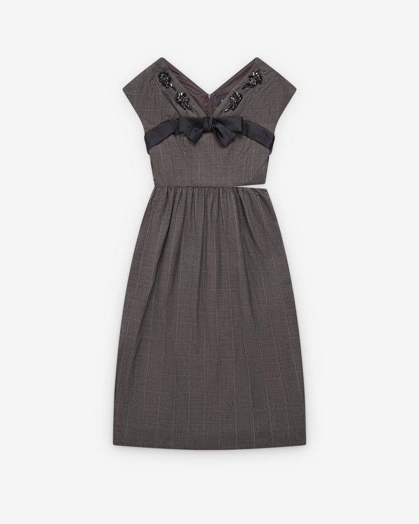 Simone Rocha  - Women's Embellished Gathered Sleeve Bite Detail Flare Dress - (Peat/Jet)