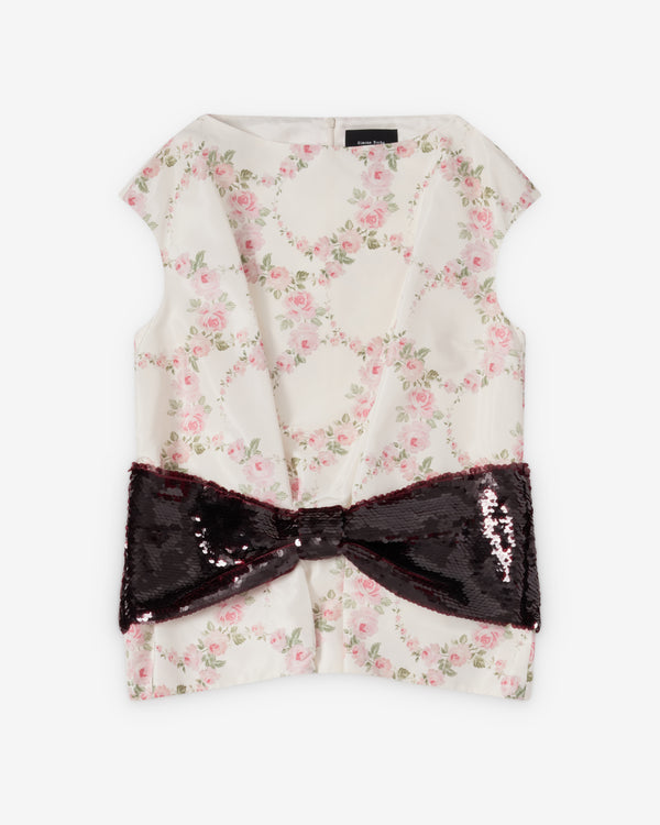 Simone Rocha  - Women's Boxy Peplum Sequin Bow Detail Top - (Cream/Deep Red)