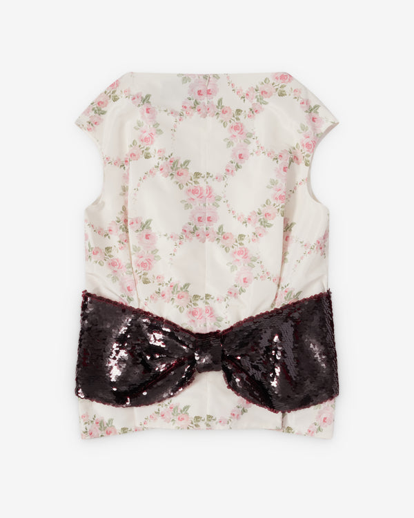 Simone Rocha  - Women's Boxy Peplum Sequin Bow Detail Top - (Cream/Deep Red)