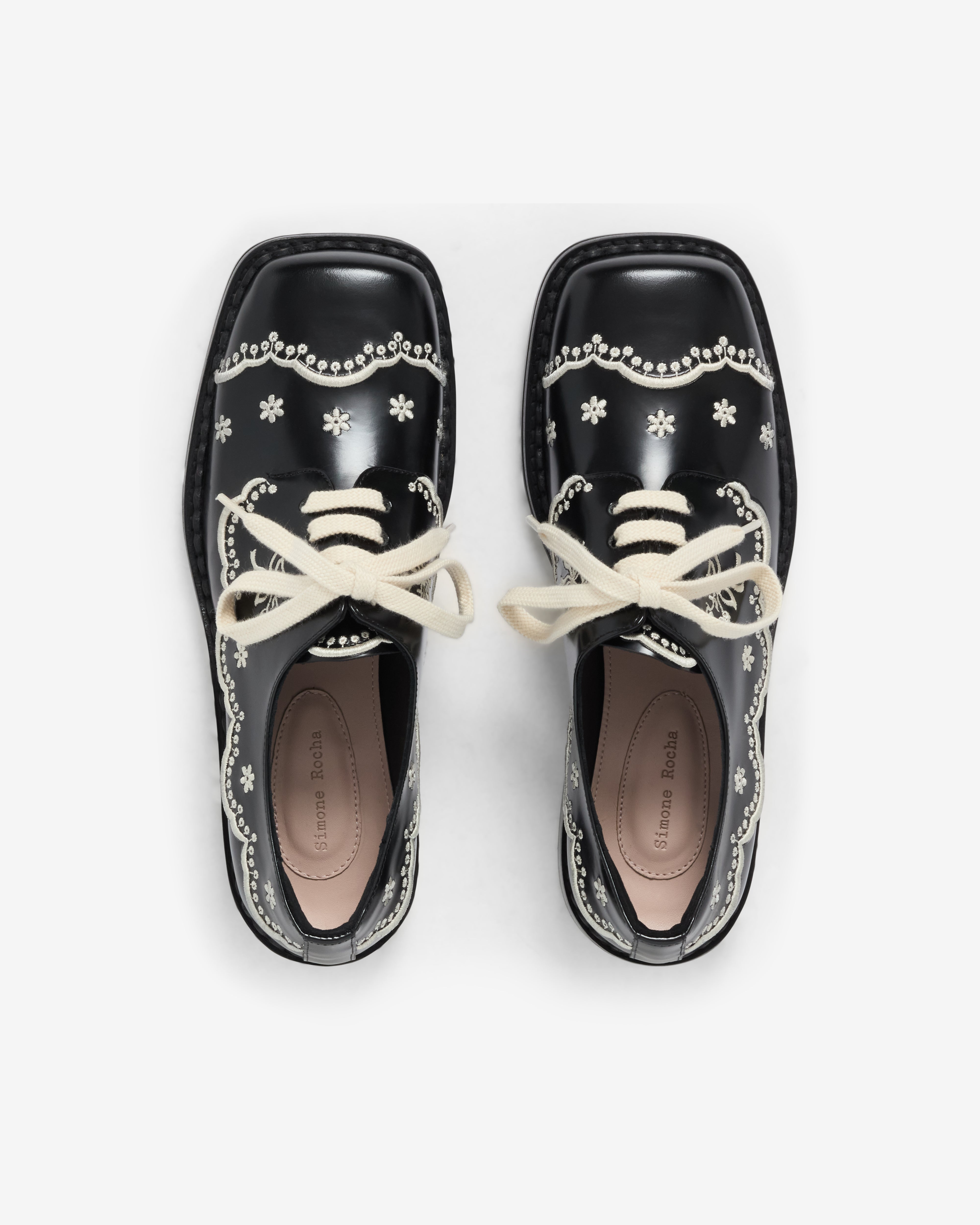 Simone Rocha : Women's Floral Lace Brogue (Black/Cream) | Dover