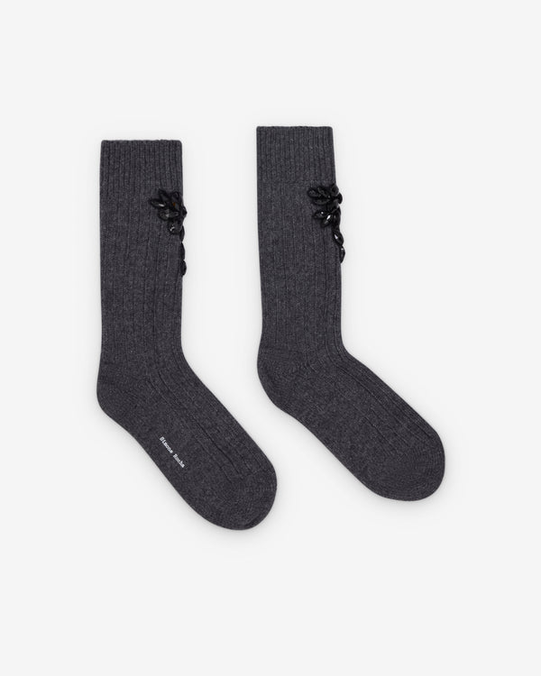 Simone Rocha  - Women's Embellished Chunky Wool Ankle Socks - (Dark Grey)