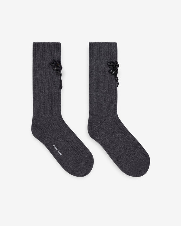 Simone Rocha  - Women's Embellished Chunky Wool Ankle Socks - (Dark Grey)