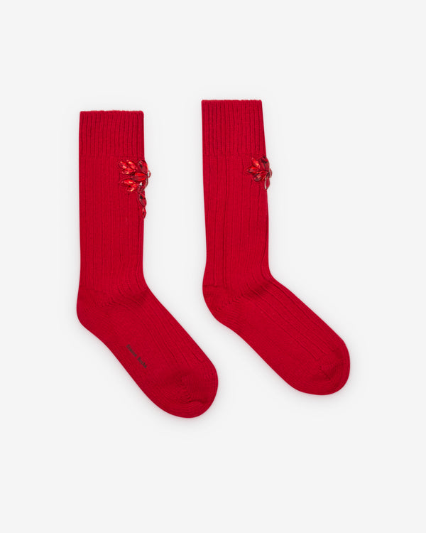 Simone Rocha  - Women's Embellished Chunky Wool Ankle Socks - (Red)