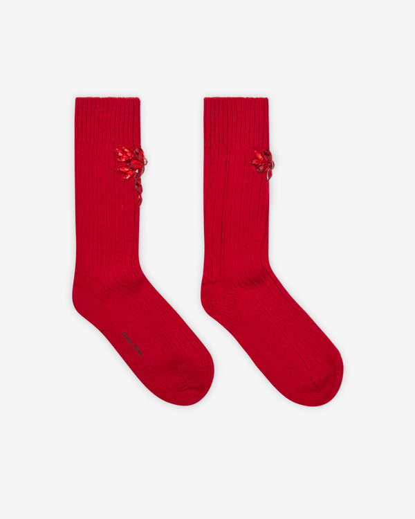 Simone Rocha  - Women's Embellished Chunky Wool Ankle Socks - (Red)