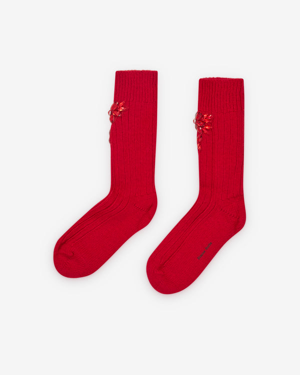 Simone Rocha  - Women's Embellished Chunky Wool Ankle Socks - (Red)