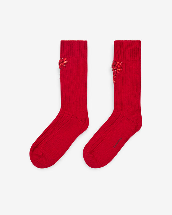 Simone Rocha  - Women's Embellished Chunky Wool Ankle Socks - (Red)