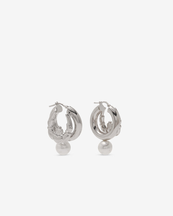 Simone Rocha  - Stacked Claddagh & Pearl Hoop Earrings - (Rhodium/Pearl)
