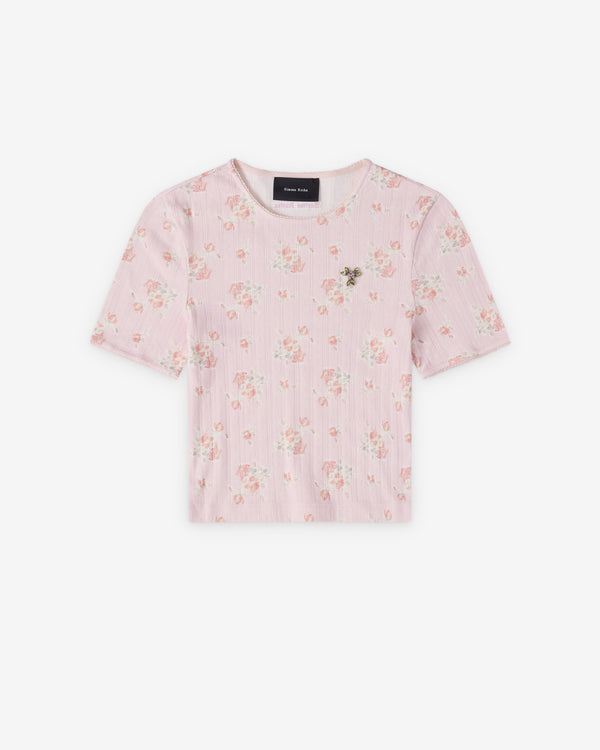 Simone Rocha  - Women's Cropped Pointelle T-Shirt - (Pale Pink)