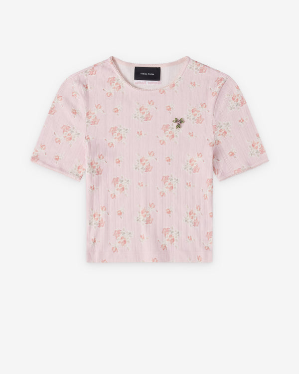 Simone Rocha  - Women's Cropped Pointelle T-Shirt - (Pale Pink)