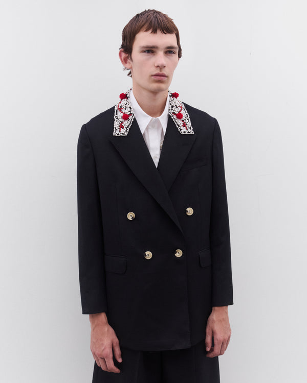 Simone Rocha - Men’s Turbo Embellished Double Breasted Jacket - (Black/Pearl)