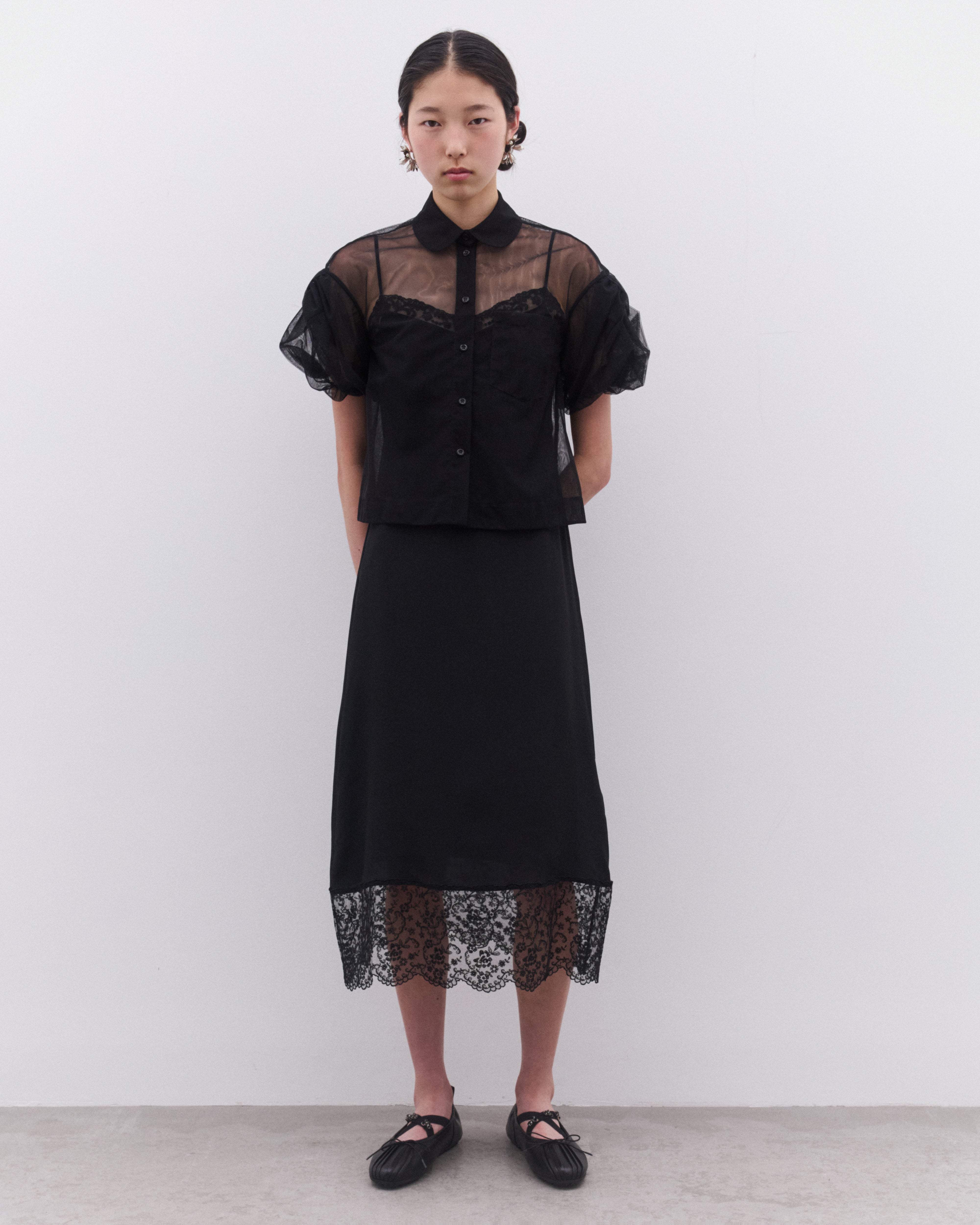 Simone Rocha: Women's Cropped Sheer Blouse (Black) | Dover Street