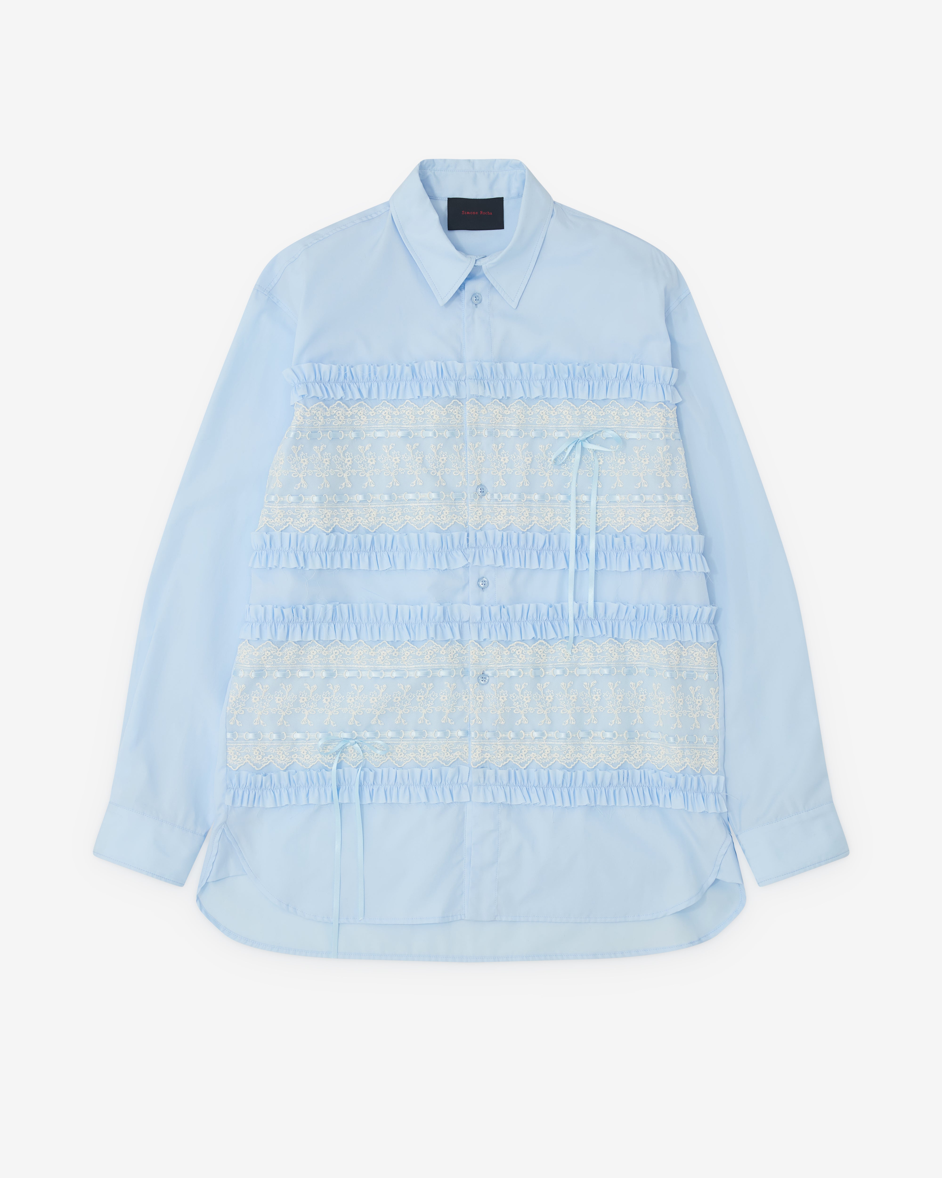 Simone Rocha: Men’s Lace Ribbon Trim Easy Shirt (Baby Blue) | Dover ...