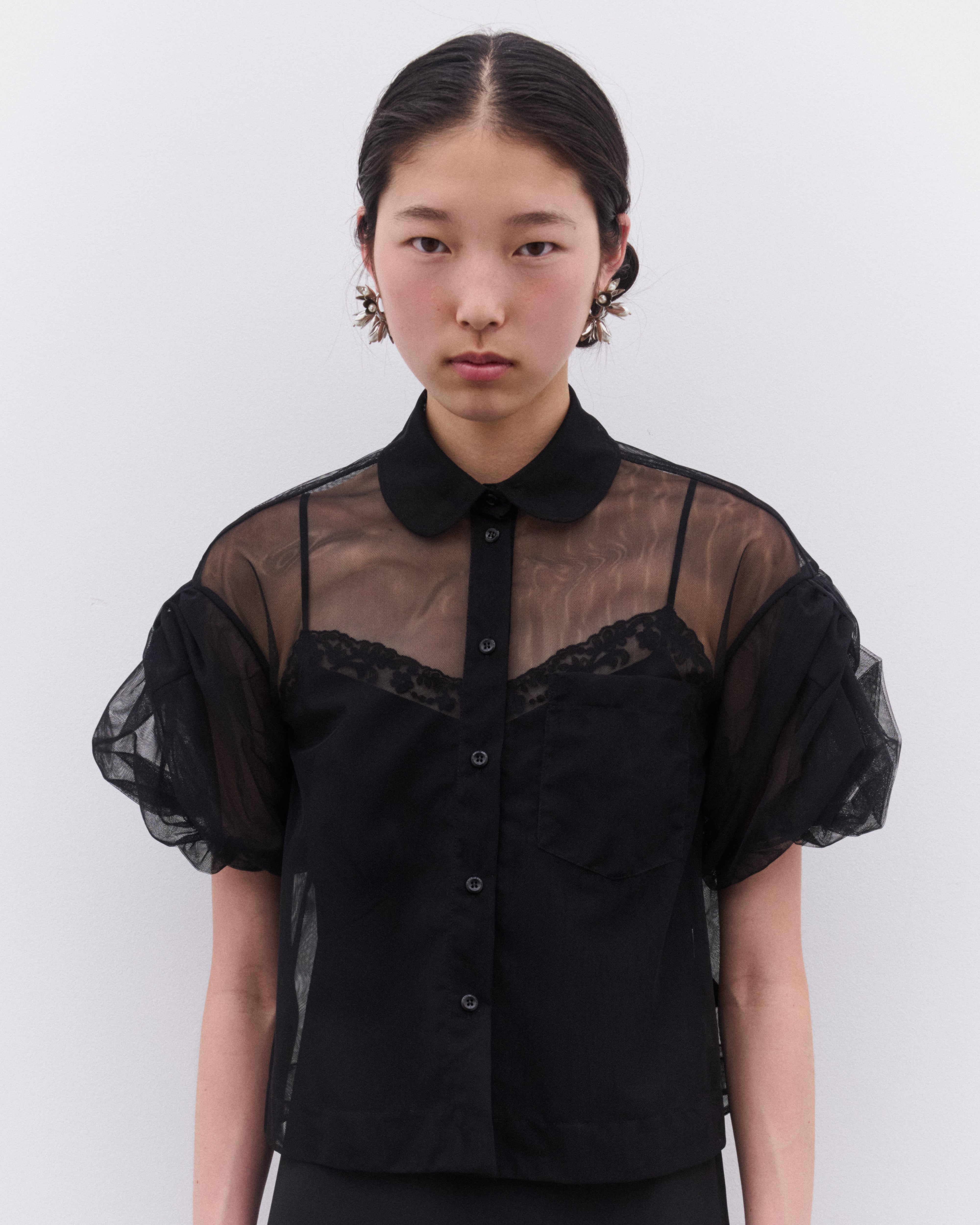 Simone Rocha: Women's Cropped Sheer Blouse (Black) | Dover Street