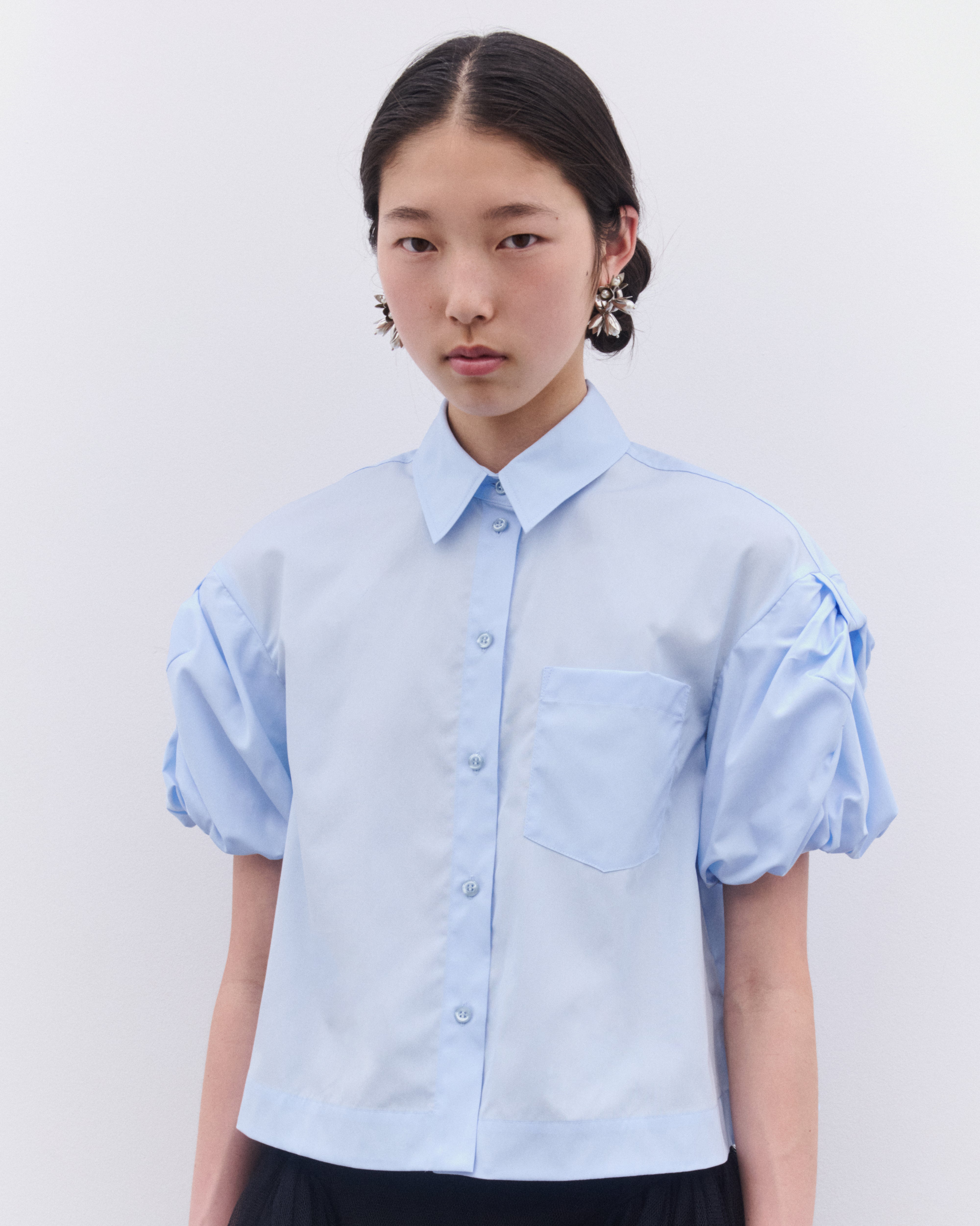 こ*ん様 Simone Rocha パフスリーブ ブラウス UK12サイズ Simone Rocha: Women's Cropped Puff Bow Sleeve Shirt (Baby Blue