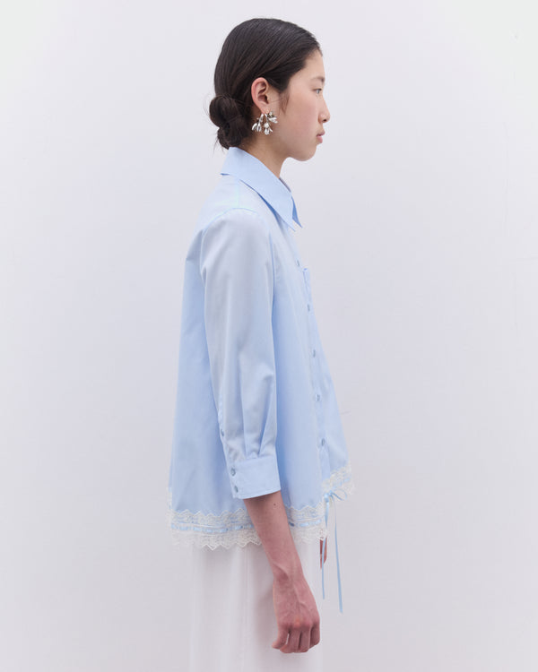 Simone Rocha - Women’s Cropped Ribbon Trim Shirt - (Baby Blue)