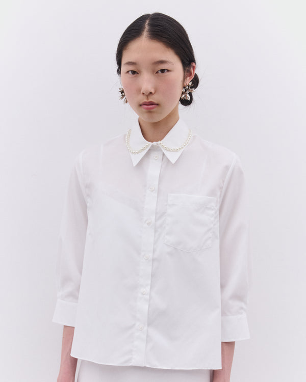 Simone Rocha - Women’s Cropped Pearl Trim Shirt - (White)