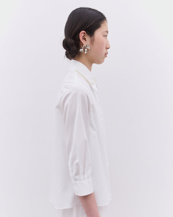 Simone Rocha - Women’s Cropped Pearl Trim Shirt - (White)