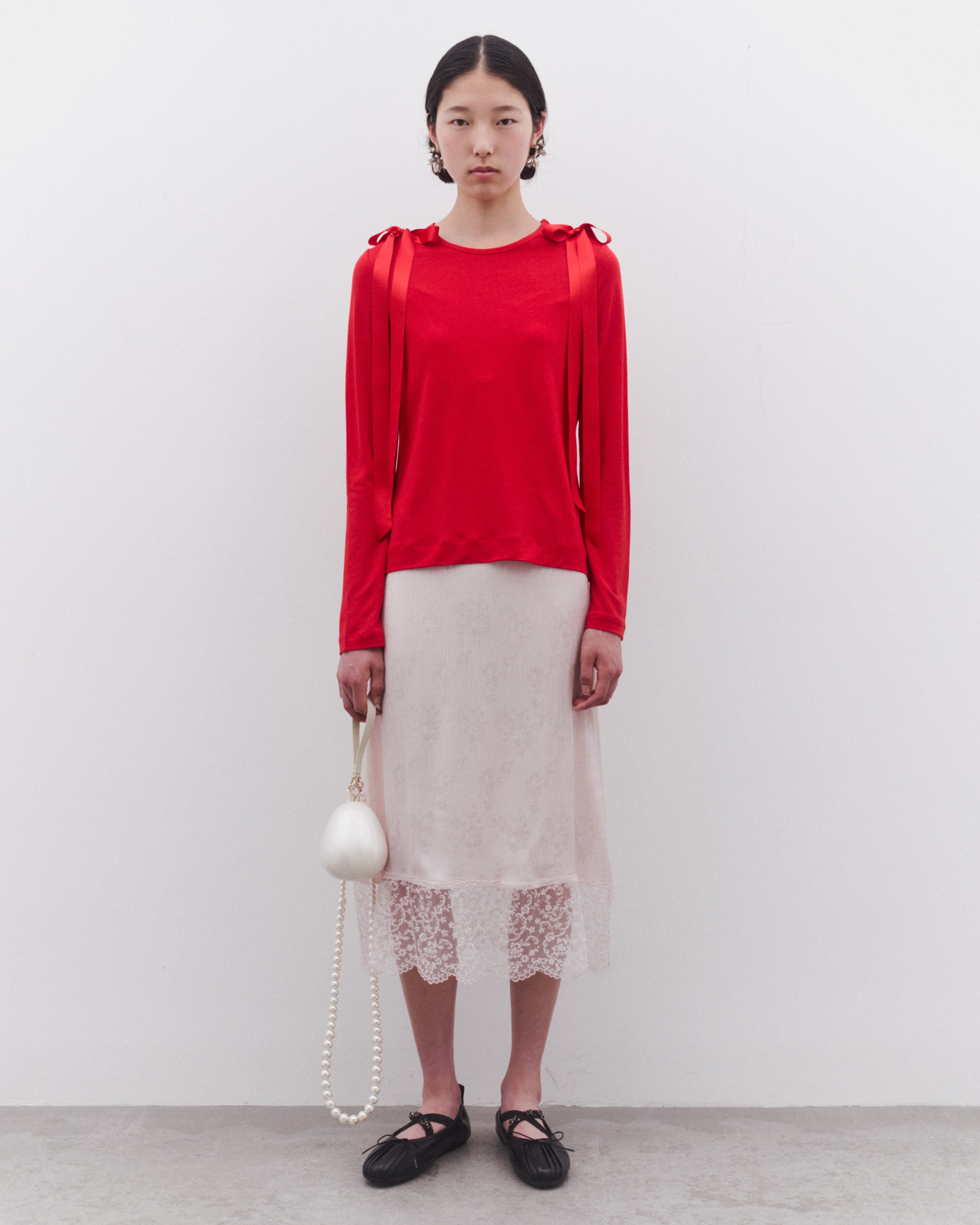 Simone Rocha: Women's Ribbon Long Sleeve T-Shirt (Red) | Dover