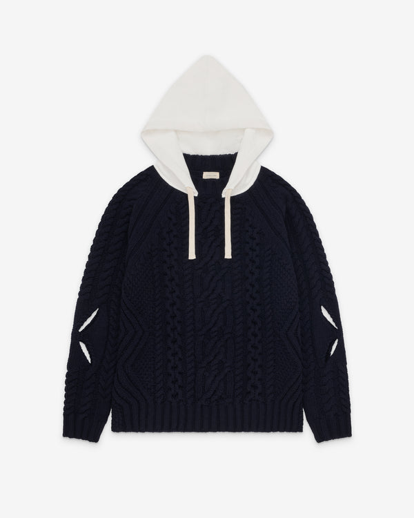 Stefan Cooke - Men's Hooded Cable Jumper - (Navy)