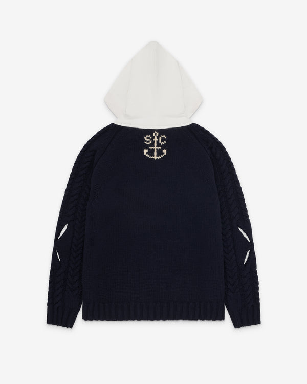 Stefan Cooke - Men's Hooded Cable Jumper - (Navy)