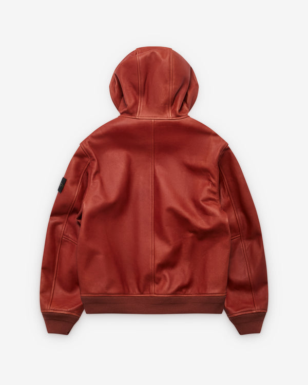 Stone Island - Men's Textured Leather Hooded Jacket - (Brick Red)