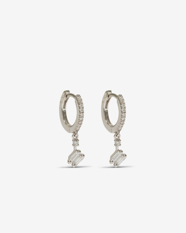 Suzanne Kalan - Diamond Dangle Drop Huggies - (White Gold)