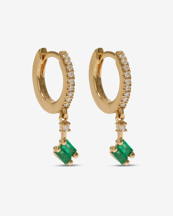 Suzanne Kalan - Dangle Drop Diamond and Emerald Huggies - (Yellow Gold)