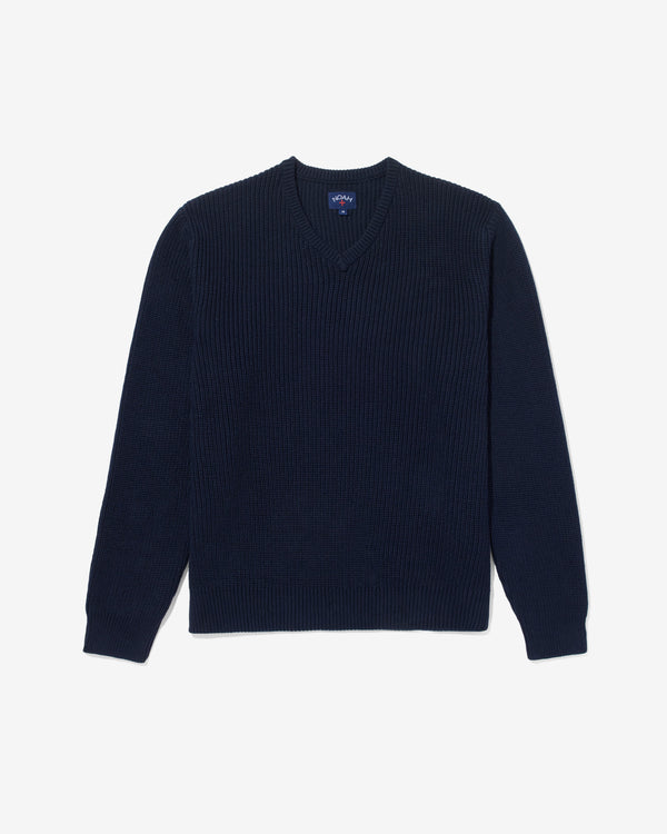 Noah - Men's V-Neck Shaker Stitch Sweater - (Navy)