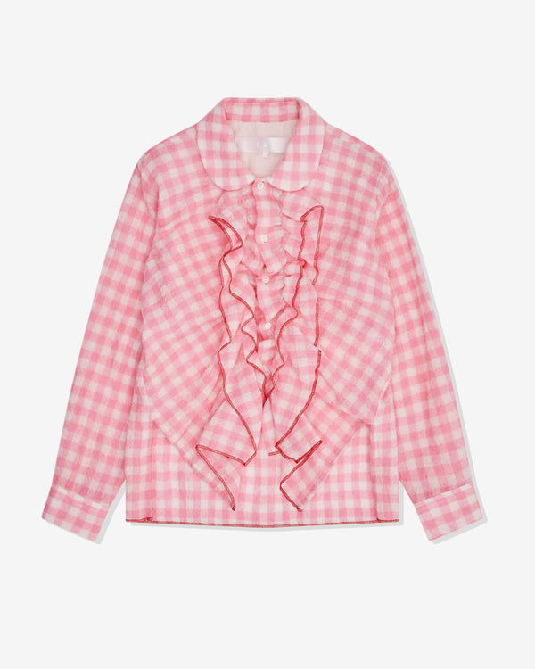 Tao - Women's Ruffled Gingham Check Shirt - (Pink/White)