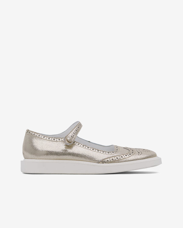 Tao - Women's Cracked Leather Mary-Jane Brogues - (Silver)