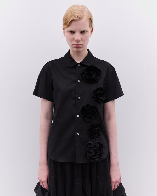 Tao - Women’s Short Sleeve Floral Applique Shirt - (Black)