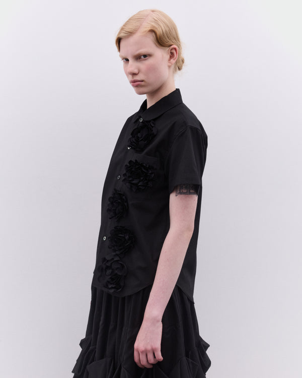 Tao - Women’s Short Sleeve Floral Applique Shirt - (Black)