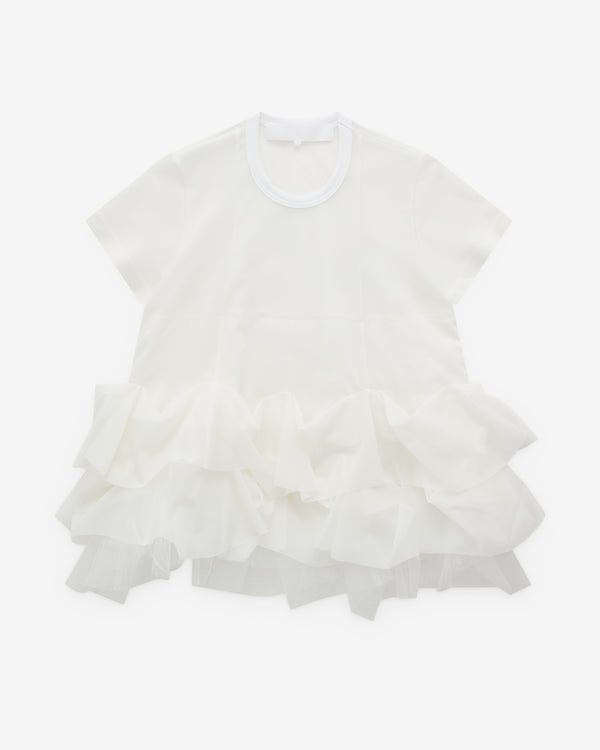Tao - Women’s Short Sleeve Tulle Peplum Top - (White)
