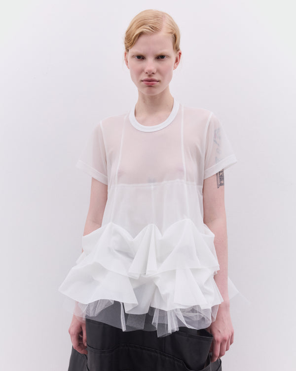 Tao - Women’s Short Sleeve Tulle Peplum Top - (White)