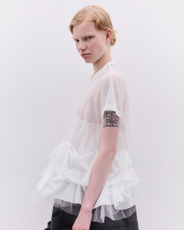 Tao - Women’s Short Sleeve Tulle Peplum Top - (White)