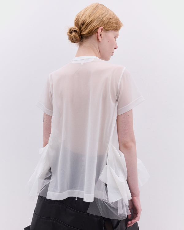 Tao - Women’s Short Sleeve Tulle Peplum Top - (White)