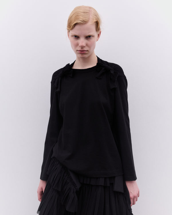 Tao - Women’s Bow Applique Long Sleeve Top - (Black)