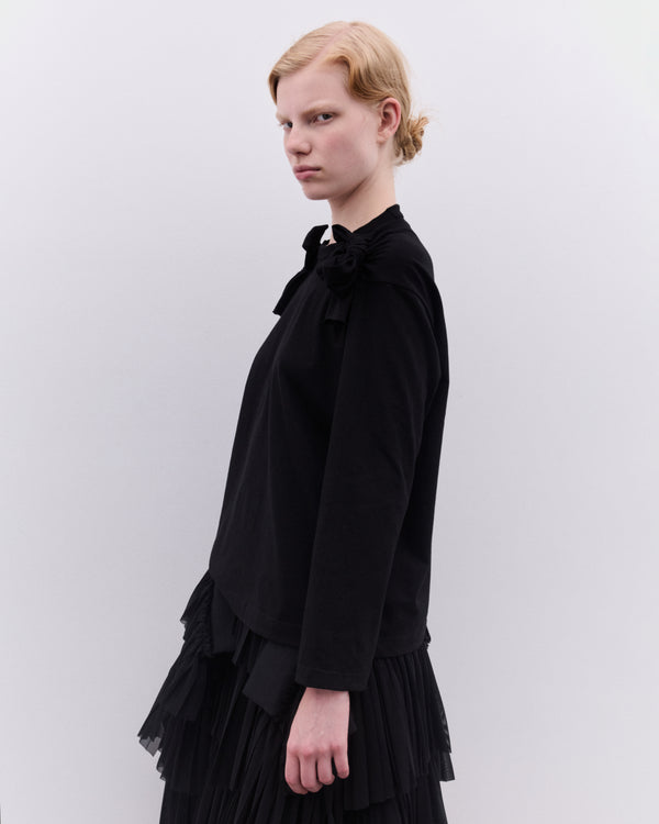 Tao - Women’s Bow Applique Long Sleeve Top - (Black)