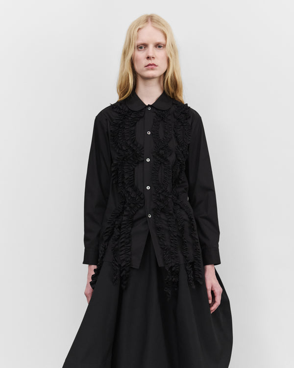 Tao - Women's Peter Pan Collar Ruffle Shirt - (Black)
