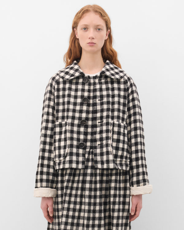 Tao - Women's Peter Pan Collar Gingham Jacket - (Black)