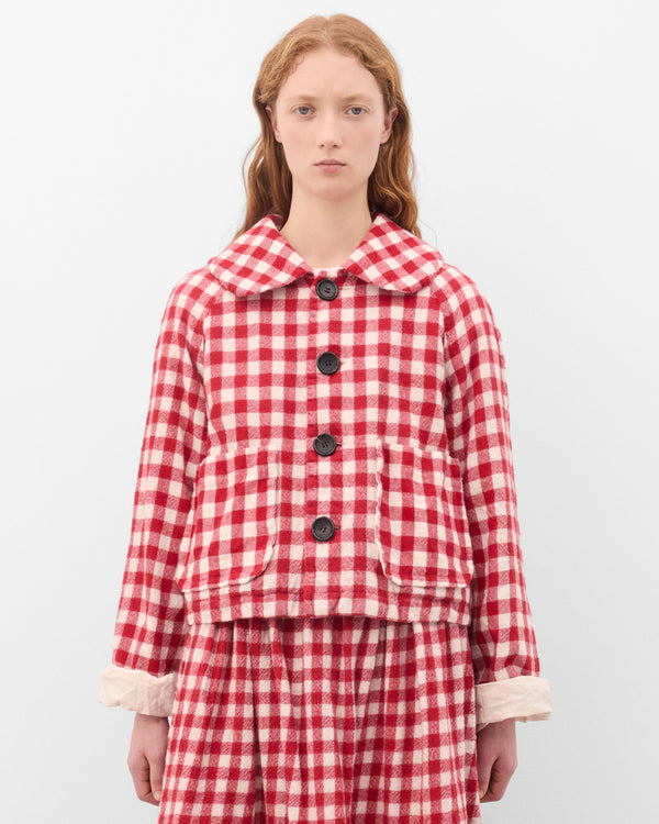 Tao - Women's Peter Pan Collar Gingham Jacket - (Red)