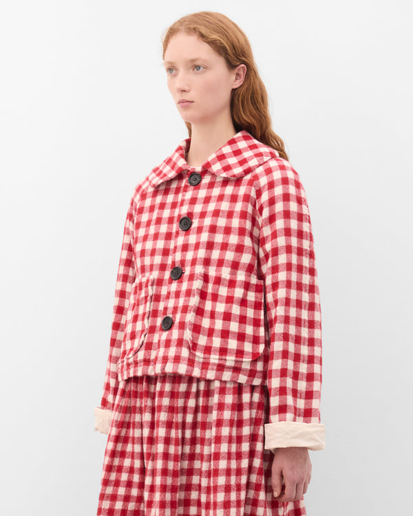 Tao - Women's Peter Pan Collar Gingham Jacket - (Red)