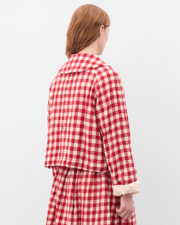 Tao - Women's Peter Pan Collar Gingham Jacket - (Red)