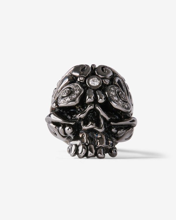 Duffy - Men's Silver Diamond Black Rhodium Skull Ring - (Black) SS19