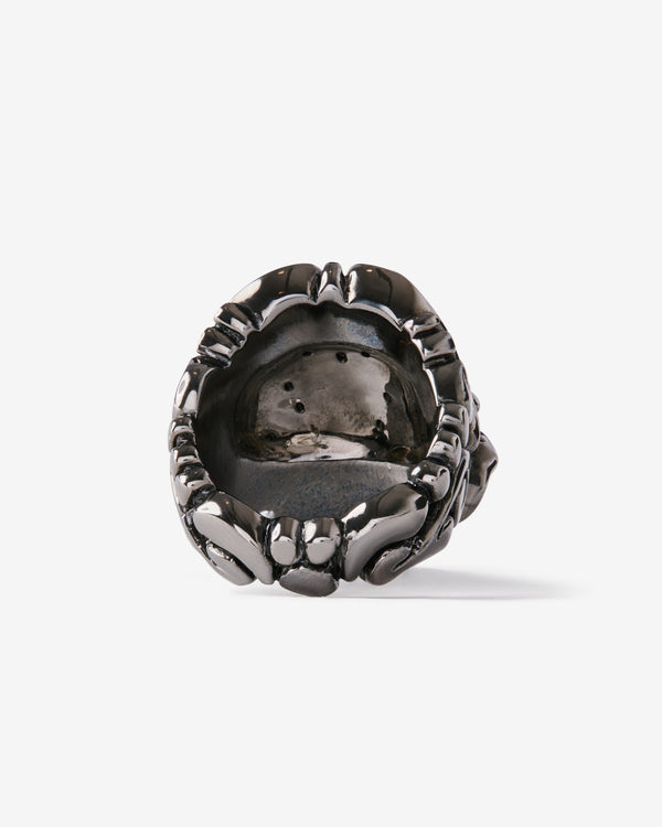 Duffy - Men’s Silver Diamond Black Rhodium Skull Ring - (Black)