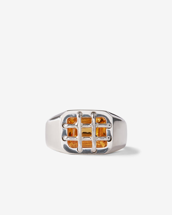 Ouie - Citrine Cage Signet Ring - (Silver)