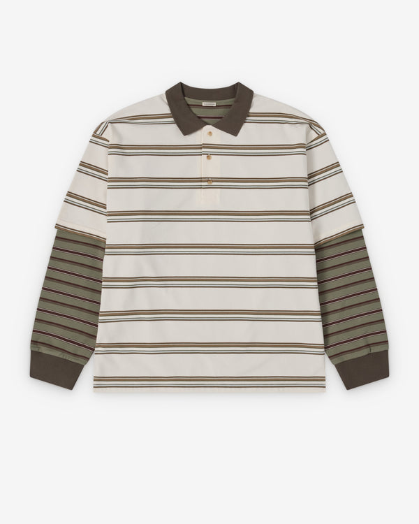 Townwear - Men's Layered Stripe Polo - (Green/Beige)
