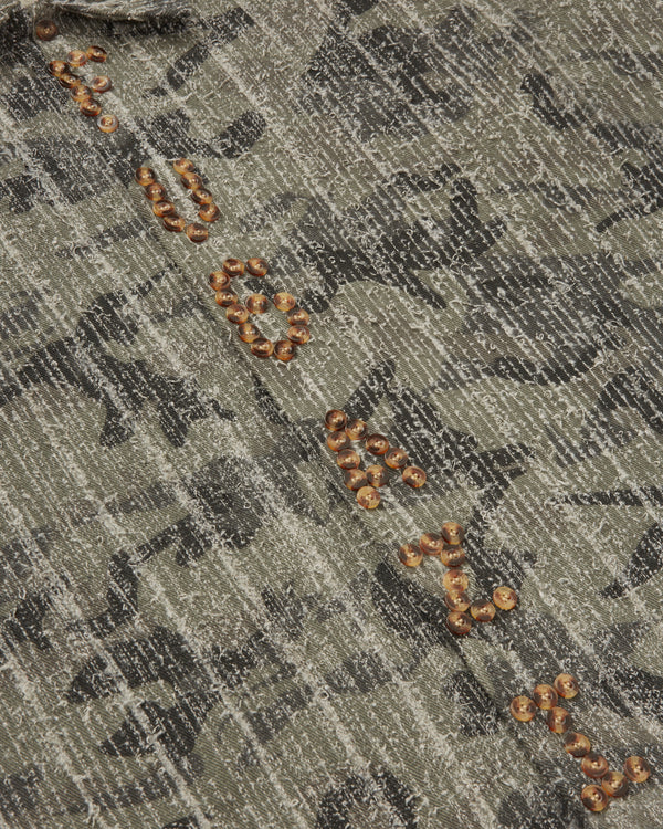 Fugazi - Men's Textured Letter Button Up - (Camo)